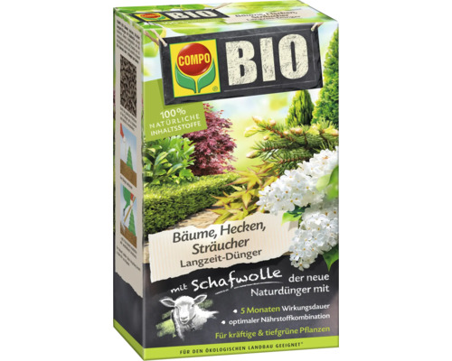 Gehölzdünger COMPO BIO mit Schafwolle 2 kg organischer Dünger Compo Bio Langzeit-Dünger für Bäume, Hecken und Sträucher, geeignet für den ökologischen Landbau