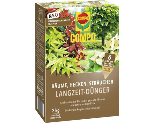 Langzeitdünger COMPO für Bäume, Hecken, Sträucher 2 kg, für ca. 35 m² mineralischer Dünger reich an Kalium, 6 Monate Langzeitwirkung