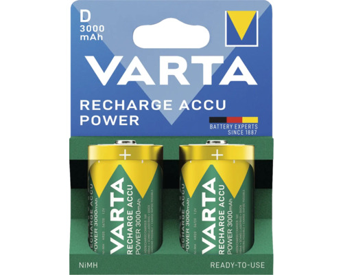Varta Recharge Accu Power D 3000 mAh, zwei wiederaufladbare Batterien