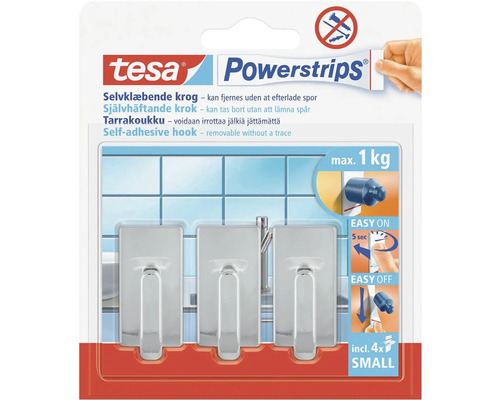 Tesa Powerstrips Haken, selbstklebend, spurlos entfernbar, maximale Tragkraft ein Kilogramm