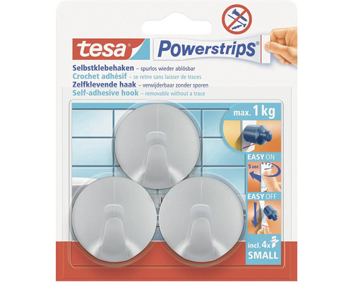 Tesa Powerstrips Selbstklebehaken, wieder ablösbar, Tragkraft bis zu 1 kg, im Lieferumfang enthalten vier Powerstrips Small