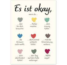 Es ist okay Poster mit Herzen und Lebensweisheiten.