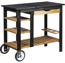 Grilltisch aus Holz mit Schublade, Ablageflächen und Rollen