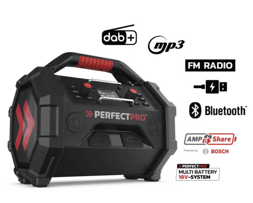Perfectpro Bausustellenradio mit DAB Plus, MP3, FM Radio, USB, Bluetooth und Amp Share Technologie