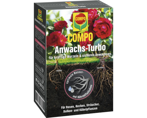 COMPO Anwachs-Turbo für Rosen, Hecken, Sträucher, Balkon- und Kübelpflanzen Verpackung