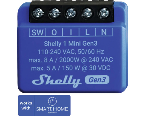 Shelly Mini Gen.3 intelligenter Schalter 1-Kanal 8A WLAN Bluetooth blau