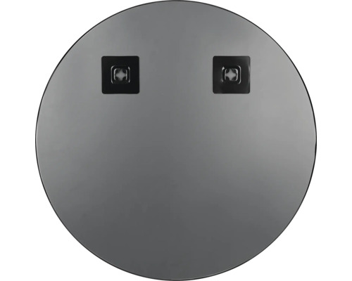 Rückseite eines runden Spiegels mit zwei Befestigungselementen