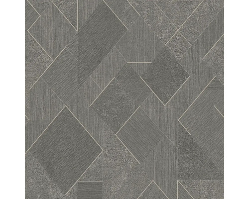 Tapete mit geometrischem Muster aus Quadraten und Dreiecken.