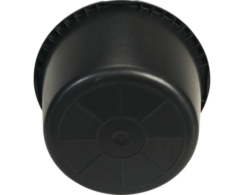 Schwarzer Pflanzkübel aus Kunststoff von unten