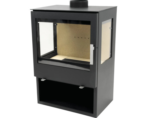 Kaminofen mit Sichtfenster und Holzfach