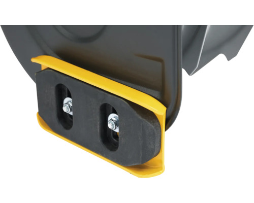 Schneeschild mit gelbem Rahmen und schwarzem Gummipad