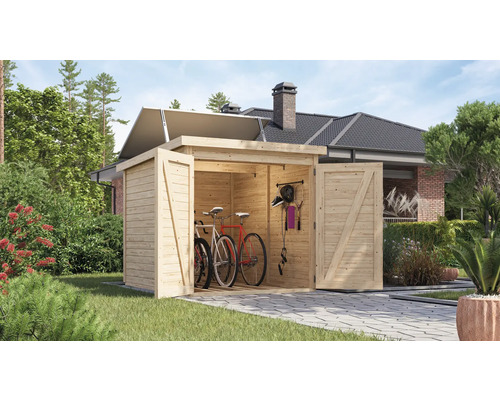 Fahrradgarage Karibu 3 inkl. Solaranlage 212,5 x 216,5 cm natur