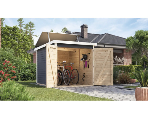 Fahrradgarage Karibu 3 inkl. Solaranlage 212,5 x 216,5 cm terragrau