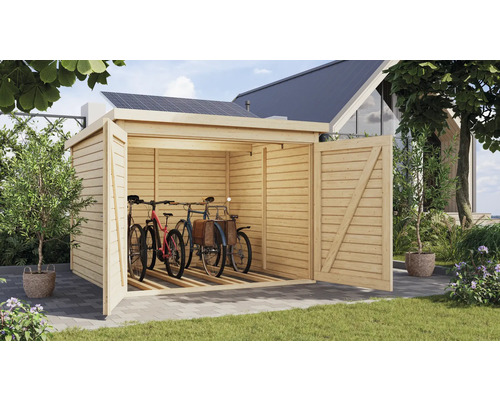 Fahrradgarage Karibu 4 inkl. Solaranlage 212,5 x 216,5 cm natur