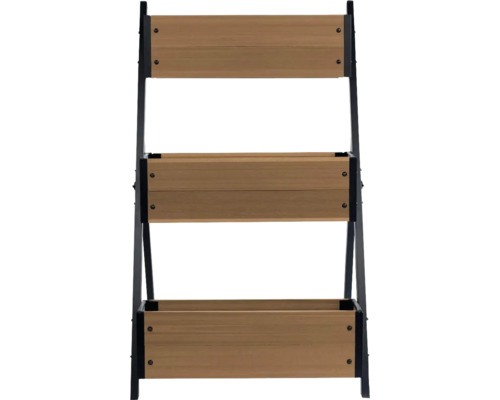 Dreistufiges Holzregal mit Metallrahmen