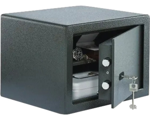 Schwarzer Möbeltresor mit Schlüssel und geöffneter Tür