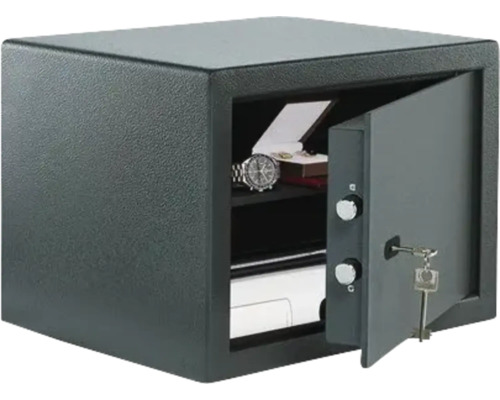 Geöffneter Möbeltresor mit Schlüssel und Wertsachen