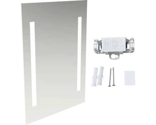 Rechteckiger Spiegel mit Ausschnitten und Befestigungsmaterial