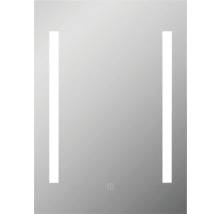 Rechteckiger Spiegel mit vertikalen Lichtstreifen und Touchsensor