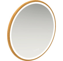 Ovaler Spiegel mit Holzrahmen und Beleuchtung