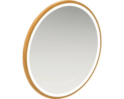 Ovaler Spiegel mit Holzrahmen und Beleuchtung
