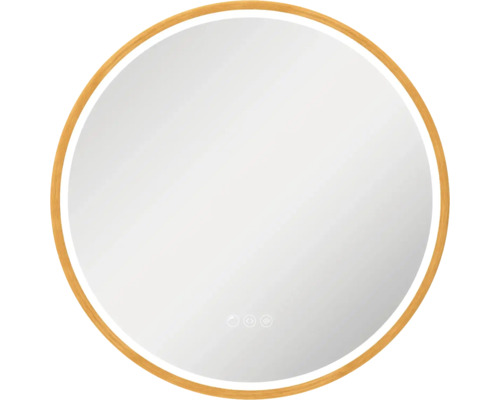 form&style LED-Spiegel SABA Ø 60 cm holzdekor IP 44 Runder Spiegel mit Beleuchtung und Holzrahmen