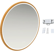 Ovaler Spiegel mit Holzrahmen und LED-Beleuchtung inklusive Befestigungsmaterial