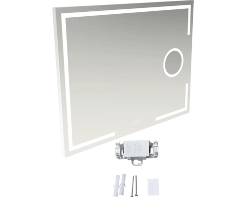 Rechteckiger Spiegel mit LED Beleuchtung und Montagezubehör