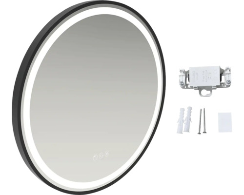 Runder Badspiegel mit LED-Beleuchtung und Befestigungsmaterial
