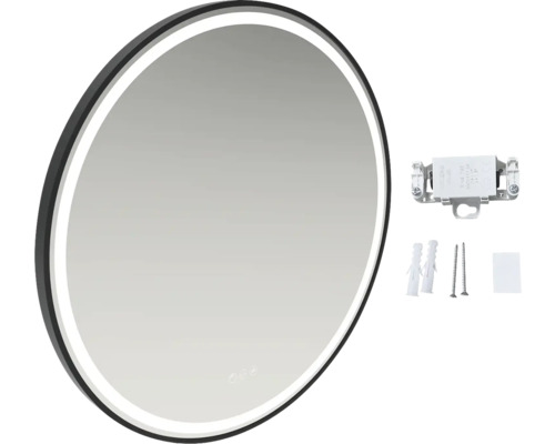 Runder Badezimmerspiegel mit LED-Beleuchtung und Montagezubehör