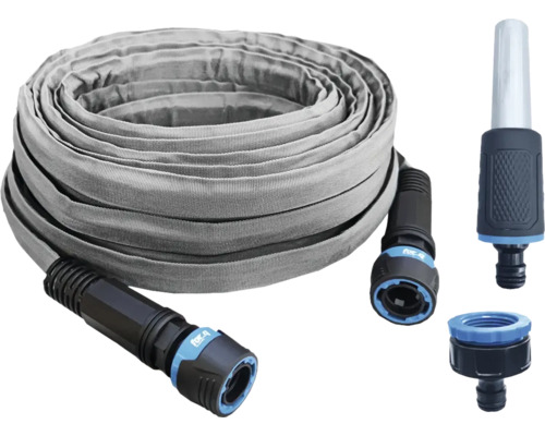 Flexibler Gartenschlauch mit Düse und Anschlussstücken