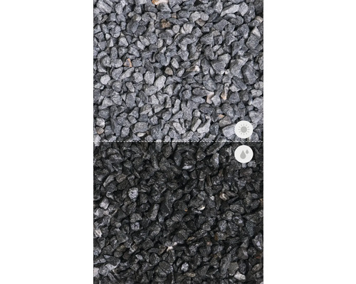 Mineralischer Mulch Diabas 8-16 mm Micro Big-Bag 250 kg Bild von trockenem und nassem Ziersplitt