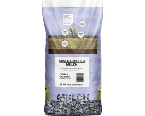 Sack mineralischer Mulch Diabas graugrün, Körnung 8-16 mm, 25 kg