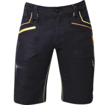 Schwarze Arbeitsshorts mit gelben Akzenten.