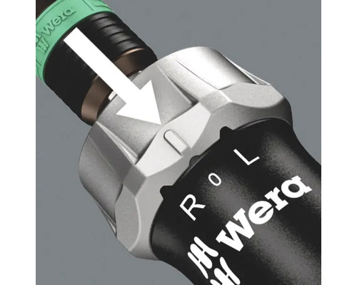 Detailaufnahme eines Wera Schraubendrehers mit Umschalthebel und Richtungsanzeige