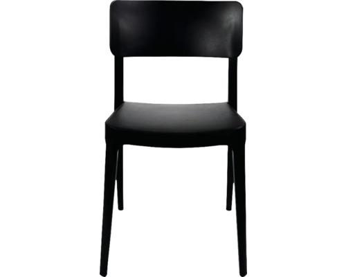 Schwarzer Stuhl mit Rückenlehne und vier Beinen