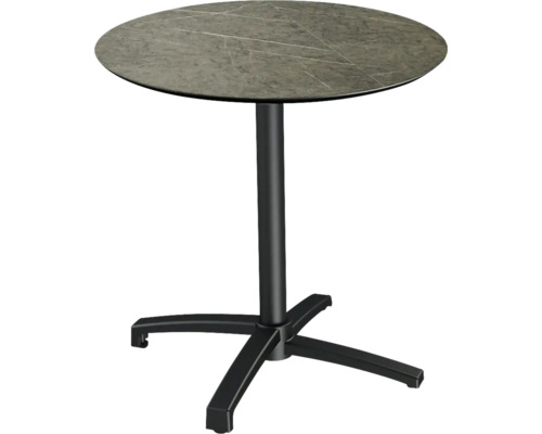 Terrassentisch X Cross Midnight Marble rund Aluminium, HPL Ø70 cm klappbar schwarz Runder Stehtisch mit einer Tischplatte in Steinoptik und einem schwarzen Metallfuß