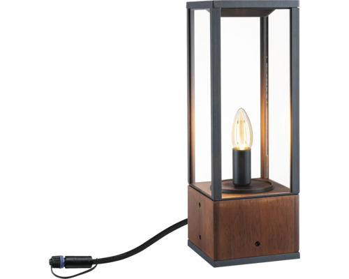 Paulmann Plug & Shine LED Pollerleuchte 2W 1900 K HxB 40x14,2 cm Venea holz/schwarz Dekorative Außenleuchte mit Glühbirne und Stromkabel