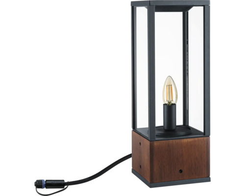 Gartenlaterne mit Glühbirne und Holzsockel