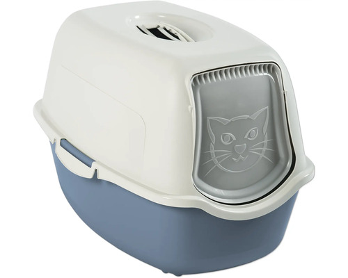 Katzentoilette rotho Katzenklo Eco Bailey 56 x 40 x 39 cm blau Katzen Toilette inkl. Haube und Schwingtür mit geruchshemmendem Aktivkohlefilter