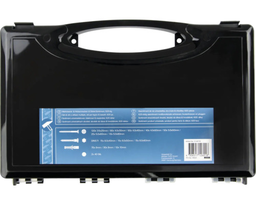 Schrauben und Dübel Sortiment in schwarzem Werkzeugkoffer