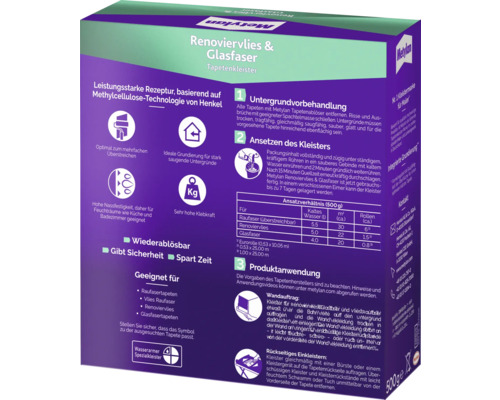 Metylan Renoviervlies und Glasfaser Tapetenkleister, 500 Gramm Packung