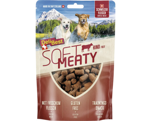 Hundesnack DeliBest Soft Meaty Dog mit Schweizer Rind 150 g DeliBest Soft Meaty Rind Hundesnack Packung