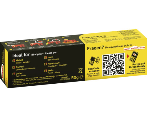 Pattex Gel Compact Klebstoff für Metall, Holz, Kunststoff, Stein, Gummi und Leder, 50 Gramm