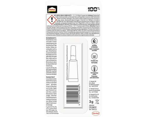 Pattex Sekundenkleber Tube mit 3 Gramm Inhalt