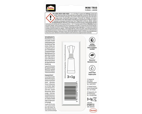 Pattex Mini Trio Flüssigkleber, 3 x 1 Gramm Packung
