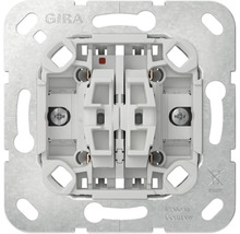 Gira Logo. Rückansicht eines Schaltereinsatzes mit der Kennzeichnung Made in Germany.