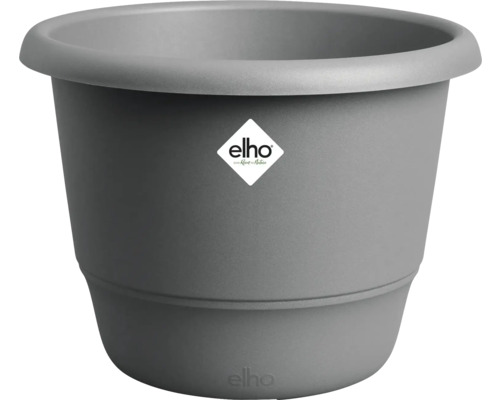 Grauer Blumentopf aus Kunststoff mit Elho Logo