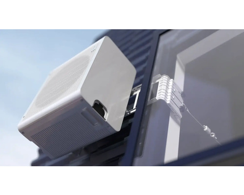 Fensterklimaanlage von außen am Fenster befestigt