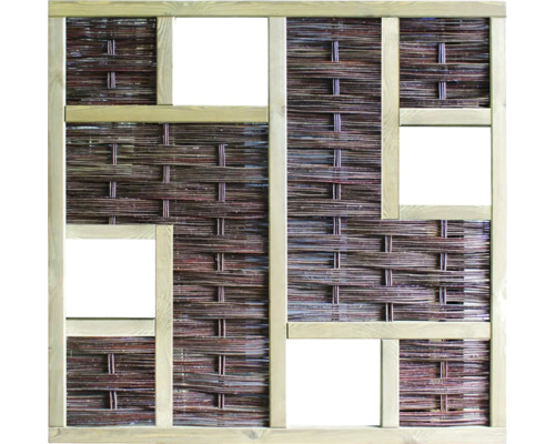 Geflochtener Sichtschutz aus Holz mit offenen Bereichen